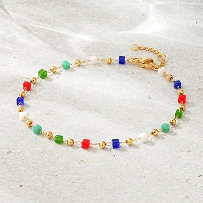 WEARON Gold Bracelet for Women 14K Gold Plated Snake Herringbone Figaro Cuban Bead Paperclip Cable Box Chain Simple Jewelry - style: Tube Beads