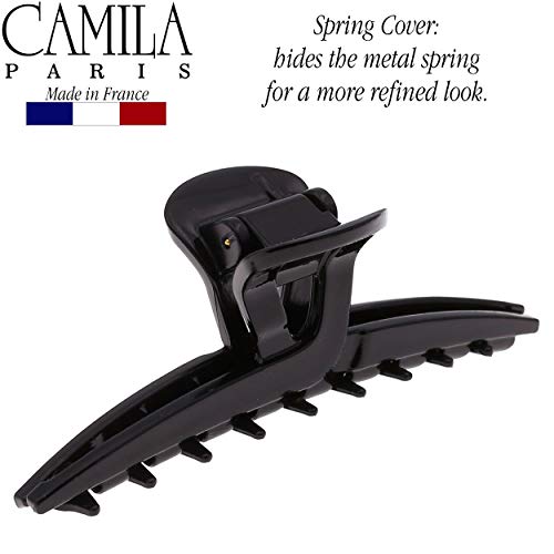 Camila Paris CP2661 French Hair Clip for Women, Narrow, Strong Hold Grip Double Teeth Girls Hair Claw Clips Jaw, Fashion Durable Styling Hair Accessories for Women, Made in France - color: Black 3.25"