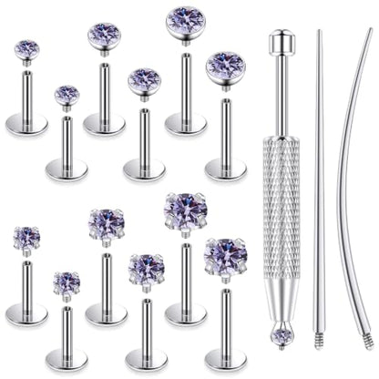 F136 Titanium 20/18/16g Flatback Earrings Nose Lip Rings Jewelry - color: Purple, size: 18g