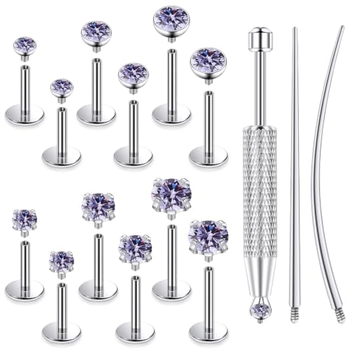 F136 Titanium 20/18/16g Flatback Earrings Nose Lip Rings Jewelry - color: Purple, size: 18g