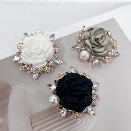 Elegant Rose Flower Brooch Pin for Women Men Wedding Party Gentleman's Essentials Handmade Imitation Crystal Pearl Fabric Flower Lapel Pin Dress Suit Accessories Boutonniere Ideas Gift - color: White