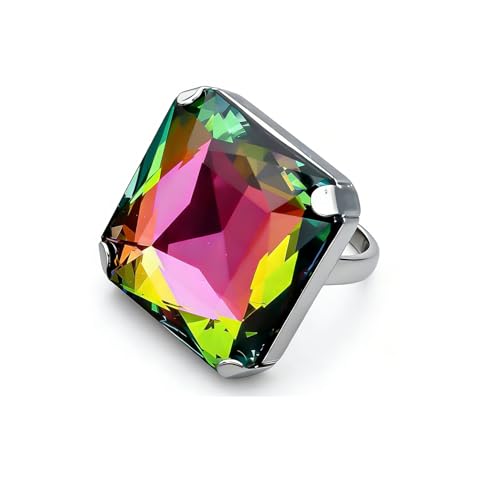 Exaggerated Square Large Glass Crystal Open Ring for Women Trendy Vintage Chunky Geometric Adjustable Big Statement Ring Cocktail Prom Party Jewelry - color: Vintage-Colourful