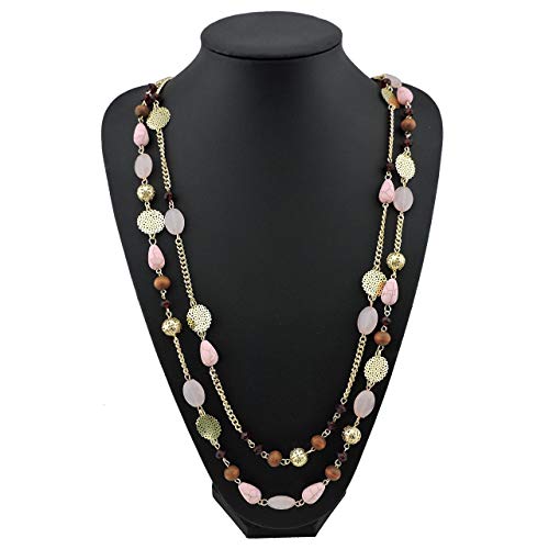 Bocar Long Necklaces for Women Trendy, Boho Layered Crystal Beaded Collar Necklaces for Women, Fashion Statement Necklaces Jewelry - color: Pink