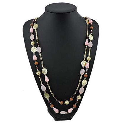 Bocar Long Necklaces for Women Trendy, Boho Layered Crystal Beaded Collar Necklaces for Women, Fashion Statement Necklaces Jewelry - color: Pink