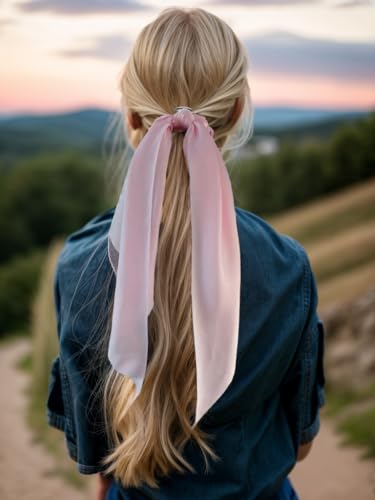 3PCS Hair Scarf Scruncheis for Women Knotted Bow Hair Ties Elastic Bands Satin Hair Ribbon Scrunchy Red Ponytail Holder for Women and Girls (Blue Lilac Pink) - color: Blue Lilac Pink
