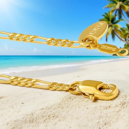 LIFETIME JEWELRY Womens Gold Anklet 2.5mm Figaro Chain Ankle Bracelets 24K Gold Plated - color: Gold