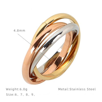 Interlocked Rolling Anxiety Fidget Ring for Women Men Stainless Steel Gold Siver Rose Triple Row Rolling Interlocking Statement Finger Rings Stress Relief Band Stacking Fashion Promise Jewelry - size: 9