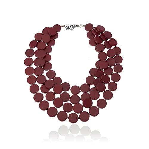 Colorful Beaded Necklace for Women,Chunky Wooden Bib Choker Necklace,Statement African Jewelry Multicolor Maroon Blue Fashion Collar Necklace - color: burgundy