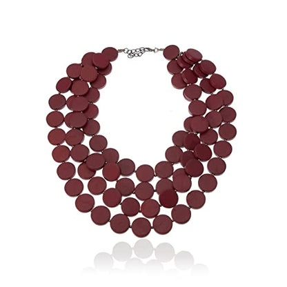 Colorful Beaded Necklace for Women,Chunky Wooden Bib Choker Necklace,Statement African Jewelry Multicolor Maroon Blue Fashion Collar Necklace - color: burgundy