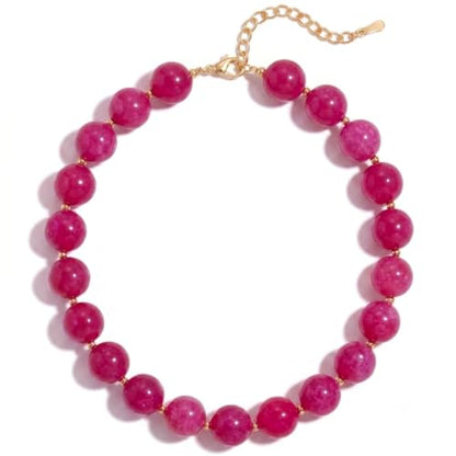 Colorful Beaded Necklace for Women Boho Statement Chunky Necklace Natural Stone Beads Gemstone Choker Necklaces Handmade Summer Beach Jewelry - color: Hot Pink
