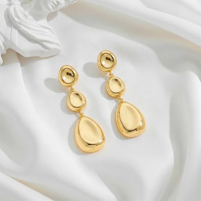 Gold Dangle Earrings for Women,Chunky 14K Gold Plated Drop Dangle Stud Earrings Long Statement Hammered Earring Hypoallergenic Jewelry for Women Gifts - style: Groove-GD