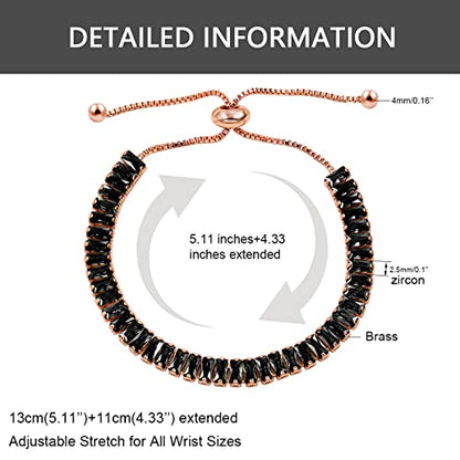 Uloveido Classic Emerald Cut Rectangular Cubic Zirconia Eternity Tennis Bracelet Adjustable for Women Y1788 - color: Rose Gold-black