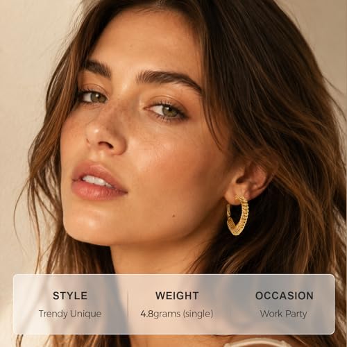 Small Hoop Earrings for Women Wide Half Huggie Hoops Chunky Hoop Earrings 18K Real Gold Plated 925 Sterling Silver Hammered Hypoallergenic Lightweight - color: QIHP-07-GoldHeart