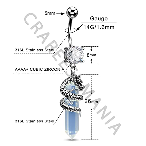 Halloween Belly Button Ring 14G Dragon Dangle Belly Ring Burn Silver Navel Piercing Jewelry Purple Belly Button Piercing - color: Silver