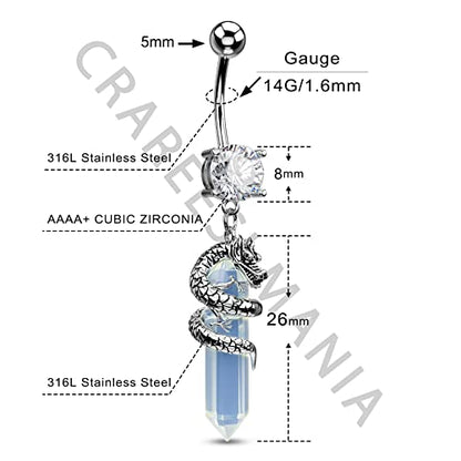 Halloween Belly Button Ring 14G Dragon Dangle Belly Ring Burn Silver Navel Piercing Jewelry Purple Belly Button Piercing - color: Silver