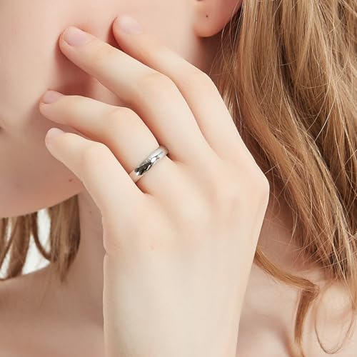 4mm 6mm Stainless Steel Rings Women Men High Polish Plain Dome Silver/Gold Wedding Band Comfort Fit - color: 4mm-Silver