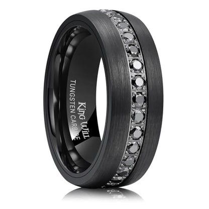 King Will Mens Tungsten Wedding Band with Cubic Zircon Inlay 7mm/8mm Flat Cut Comfort Fit Engagement Rings - color: A-Black Domed-8mm