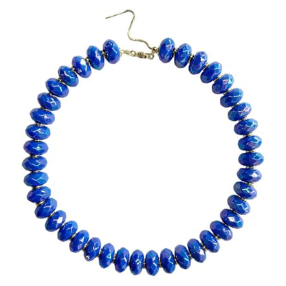 Colorful Chunky Acrylic Beaded Choker Necklaces for Women | Multicolor Faceted Beads, Sturdy Metal Chain, Adjustable Detachable, Lightweight, Summer Boho, Sparkly Statement Jewelry Gift - color: Dark Blue