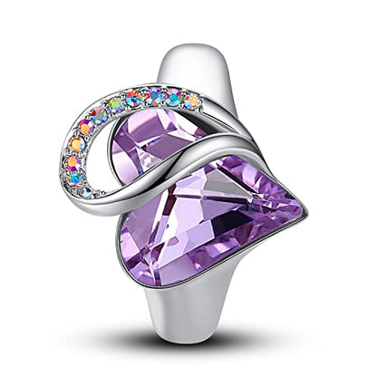 Leafael Infinity Love Women's Adjustable Crystal Heart Ring with Birthstone Crystals Healing Stones, Jewelry Gifts for Women, Birthdays Valentine's Day, Silver-Tone, Open End, Size 6.5-8 - color: 04-June-Recovery-Alexandrite Purple