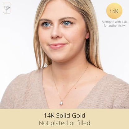 MAX + STONE 14k Gold 8mm Round Solitaire Cubic Zirconia Pendant Necklace for Women with 18 Inch Box Chain - size: 10 MM