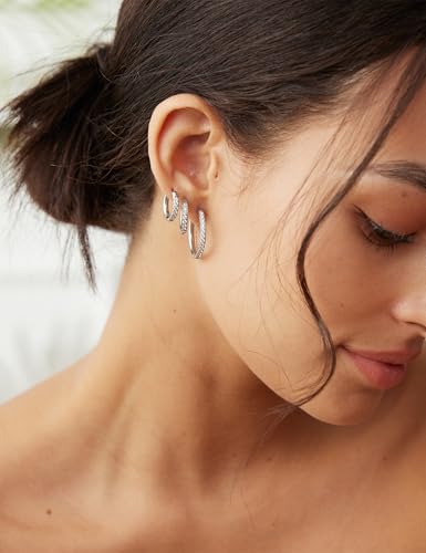 5 Pairs Huggie Hoop Earrings, Cubic Zirconia 14K Gold-Plated 316L Surgical Steel, Hypoallergenic Lightweight Design for Women & Men Cartilage & Multi-Piercing Stacking(13-21mm) - color: N+silvery