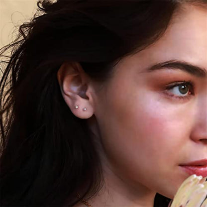 Dainty Flat Back Pearl Earrings for Women, 6 Pairs Flatback Pearl Earrings in 14K Gold Silver 3-8MM Studs Earring Sets for Multiple Piercing Hypoallergenic - style: 14K Gold - 3mm Pearl Earrings