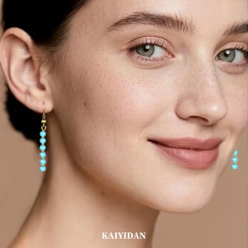Boho Turquoise Dangle Earrings For Women Trendy,Western Blue Gemstone Drop Earings,Vintage Gothic Ethnic Statement Beach Vacation Long Birthstone Earrings with Leaf Teardrop Turquoise Crystal Tassels,Fashion Jewelry Birthday Gift. - style: A20 Linked Smal
