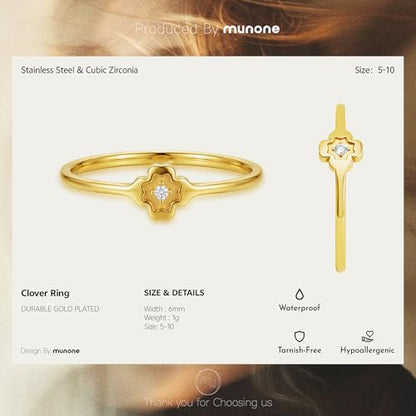 1mm CZ Clover Rings for Women | 18k Gold Plated Titanium Cubic Zirconia Minimalist Fashion Dainty Ring - color: Gold