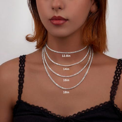 WomenGifts Cuban Link Chain Necklace for Women, Waterproof 14k Gold Silver Plated Chain Choker, Non Tarnish Stainless Steel Jewelry, 3.5/5/6/8/11mm,14/16/18 Inch Thin&Chunky&Thick - color: Silver, style: 3.5mm-12.8"