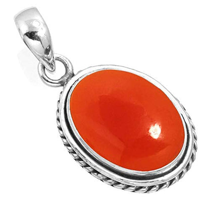 Chunky Natural Gemstone Pendant Necklace For Women Onyx, Turquoise, Amber, Garnet Oval Boho Genuine 925 Sterling Silver Handmade Jewelry - color: Carnelian