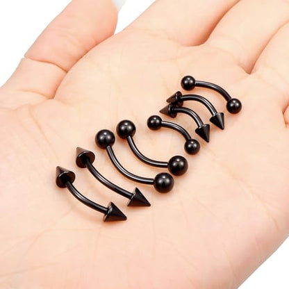 14G Snake Eyes Piercing Jewelry Tongue Curved Barbell Surgical Steel Belly Button Ring Eyebrow Piercing Jewelry Vertical Labret Lip Jewelry for Women Men Bar Length 8mm 10mm 12mm 14mm - color: 8pcs,14g,ball+spike,black