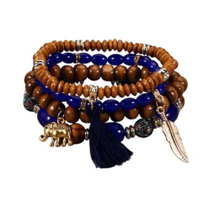 4Pcs Bohemia Multilayer Stackable Elephant Leaf Tassel Bracelets Colorful Wooden Resin Beaded Stretch Bracelets for Women Men Summer Beach Boho Vacation Hawaii Jewelry Gifts - style: StyleD