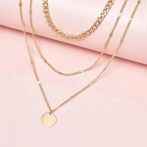 Gold Plated Layered Necklaces for Women Charm Disc Cuban Link Snake Chain Paperclip Layering Vintage Twisted Rope Adjustable Chain Trendy Jewelry Gifts for Women 16/18/20 Inches