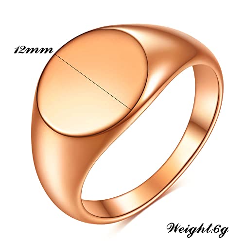 MYNENEY Stainless Steel Round Shape Classical Simple Plain Wedding Engagement Statement Pinky Band Signet Rings for Men Women Size 4-15 - color: Rose Gold