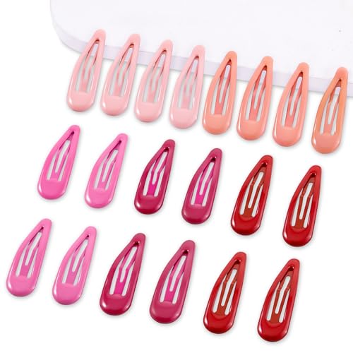 20 PCS Metal Snap Hair Clips Water Drop No Slip Barrettes for Women Bright Small Hair Clips For Thick And Thin Fine Hair,Red Pink Rose Red,1.97 x 0.5 In. - color: Red Pink Rose Red