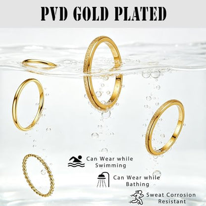 2mm 18Pcs No Tarnish Stainless Steel Thin Rings | PVD Gold Plated, Fadeless, Waterproof, High Polish, Hypoallergenic - color: 18K Gold Plated