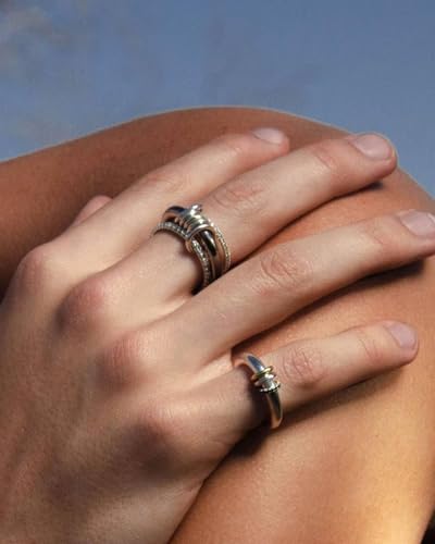 Gold Silver Stackable Rings for Women Mixed Metal Interlocked Ring Stack | Multi Ring set non tarnish 14K Gold Plated Cubic Zirconia Fashion trendy Two Tone Connected Bands Statement rings Size 4-11 - color: 04- Two tone 3 rings
