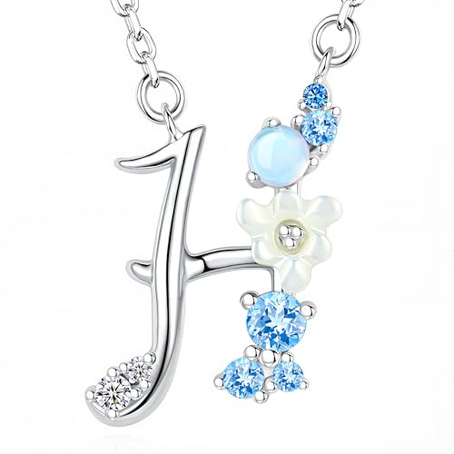 VIKI LYNN Initial Necklace for Women 925 Sterling Silver Initial A to Z Letter Pendant Necklace with Blue Flower Cubic Zirconia Birthday Engagement Gift for Women,Mom, Couple - style: Letter H