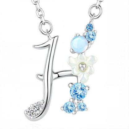 VIKI LYNN Initial Necklace for Women 925 Sterling Silver Initial A to Z Letter Pendant Necklace with Blue Flower Cubic Zirconia Birthday Engagement Gift for Women,Mom, Couple - style: Letter H