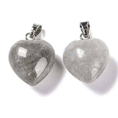 10Pcs Heart Stone Charm Pendants Natural Labradorite Gemstone Pendants with Platinum Brass Loops for DIY Necklace Keychains Earring Crafts Supplies - color: Labradorite