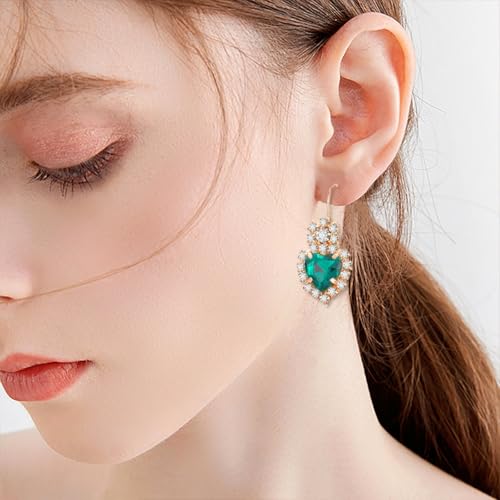 4 Pcs Heart Jewelry Set for Women fashion Cubic Zirconia Pendant Necklace Bracelet Earrings Dainty Open Ring Charm Prom Party, Birthday Valentines Mothers Day Christmas Jewelry Gift - style: Green