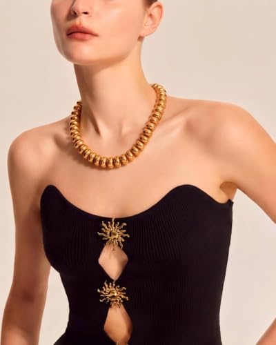 Chunky Colorful Bead Necklace Summer Fashion Statement Boho Beaded Chunky Necklace for Women Adjustable Length Lightweight Cool Suitable for Beach Vacation Daily Wear & Summer Parties - color: Gold