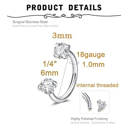 18 Nose Rings Studs Surgical Stainless Steel Hypoallergenic L Shaped Nose Piercing Jewelry for Women Men Silver Black Nostril Hoop Rings 18 Gauge - style: B1 - Horseshoe ring 18g 6mm small silver