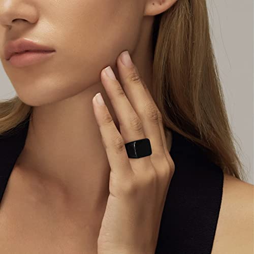 GoldChic Jewelry Personalized Signet Rings Men Women, Stainless Steel Custom Photo Bold Square/Oval Monogram/Old English Initial Pinky Stacking Statement Ring in Black/Silver/Gold (Size 7-14) - color: Black-Blank - Square