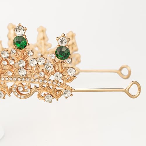 Tiaras and Crowns for Women Crystal Princess Tiaras Rhinestone Queen Crowns For Wedding Bridal Birthday Prom Pageant Party (Tiara 100) - color: Gold Green