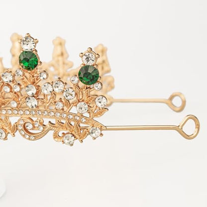 Tiaras and Crowns for Women Crystal Princess Tiaras Rhinestone Queen Crowns For Wedding Bridal Birthday Prom Pageant Party (Tiara 100) - color: Gold Green