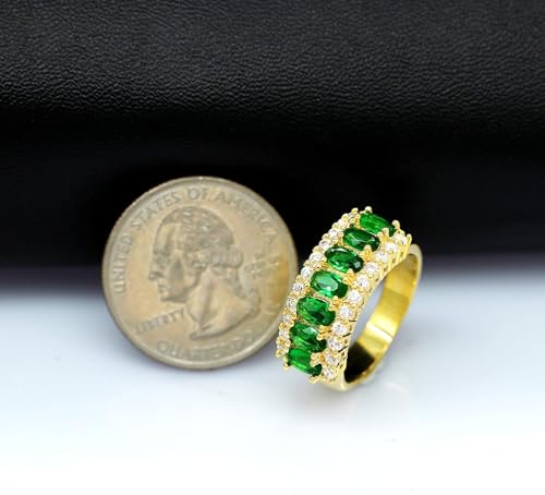 Uloveido Beautiful Women's 7 Stones Wedding Band Oval Cubic Zirconia Engagement Anniversary Rings J501 - color: Gold-Green