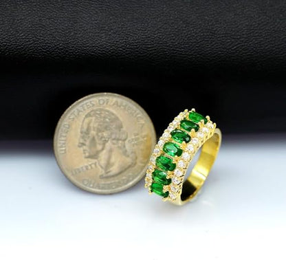 Uloveido Beautiful Women's 7 Stones Wedding Band Oval Cubic Zirconia Engagement Anniversary Rings J501 - color: Gold-Green