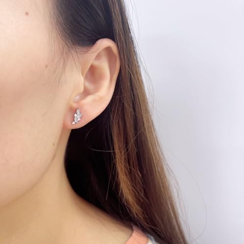Crystal Leaf Cartilage Tiny Stud Earrings Stainless Steel Cubic Zirconia Leaves Flower Screw Flat Back Tragus Helix Studs Earring for Women Girls Men Dainty Jewelry Gifts 18G - color: Silver