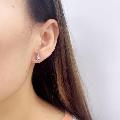 Crystal Leaf Cartilage Tiny Stud Earrings Stainless Steel Cubic Zirconia Leaves Flower Screw Flat Back Tragus Helix Studs Earring for Women Girls Men Dainty Jewelry Gifts 18G - color: Silver